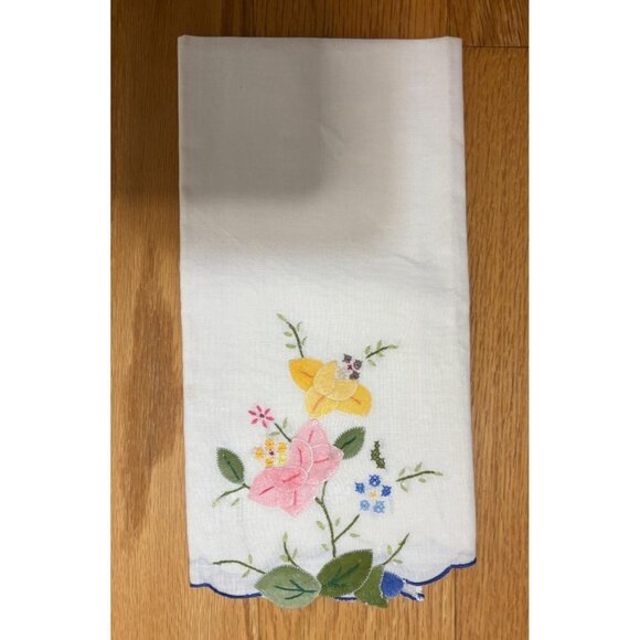 Appliqué Embroidered Floral Cotton Placemats Liners Doilies Set Of 2 Cottagecor - Picture 3 of 12